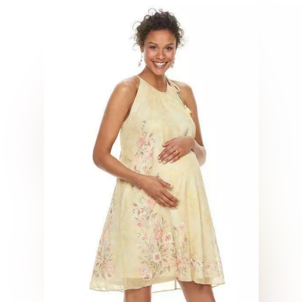 A:Glow Maternity ~ Summer Bohemian Floral HIGH NECK Halter Dress Large